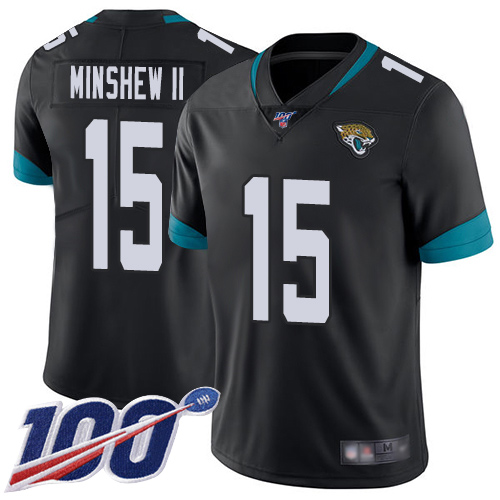 Jacksonville Jaguars #15 Gardner Minshew II Black Team Color Youth Stitched NFL 100th Season Vapor Limited Jersey